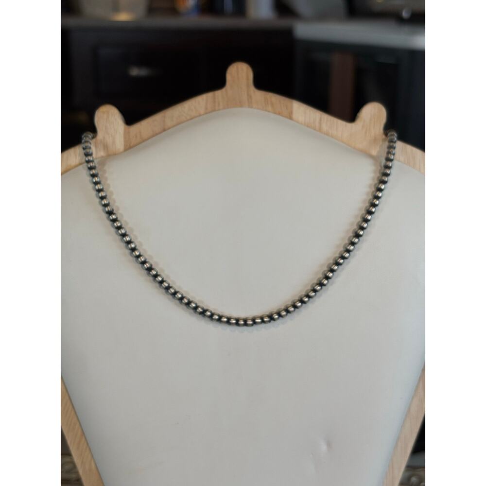 Southwestern 4mm Sterling Silver Pearl Bead Necklace – 16" - Picture 4 of 7